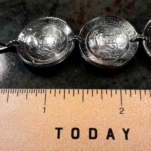 Peru Coin Bracelet, Llama theme, 1/2 sol de oro coins (7 total) - Picture 8 of 8